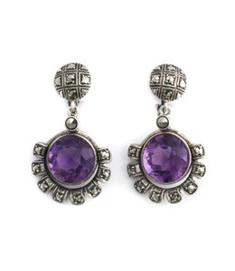 Aurora Patina Zilveren oorclips amethist